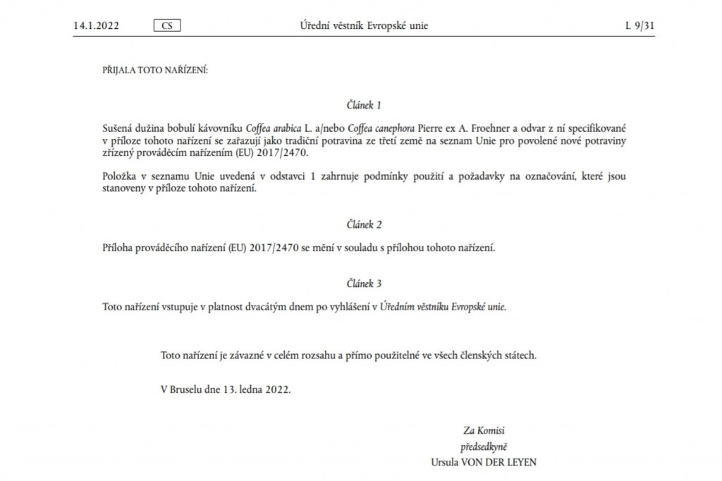 nařízení o povolení prodeje cascary v úředním věstníku EU