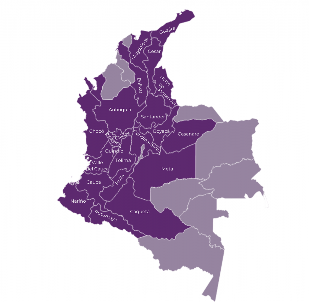 mapa oblastí pěstování kávy v kolumbii