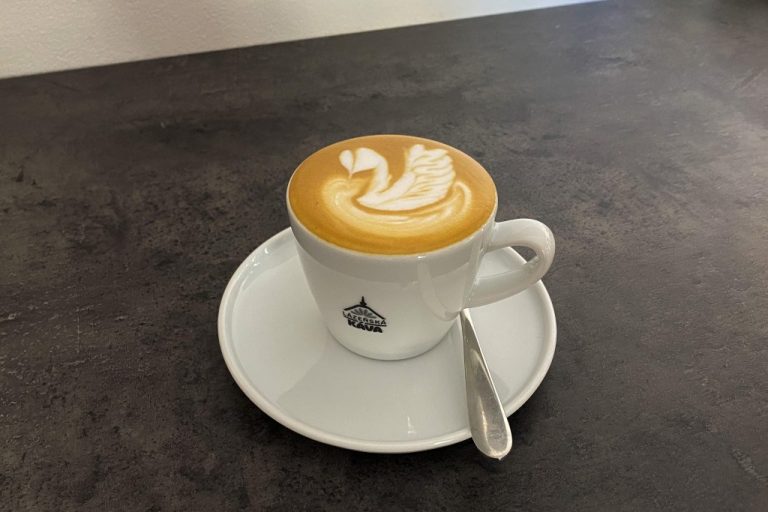 latte art swan v šálku lázeňské kávy