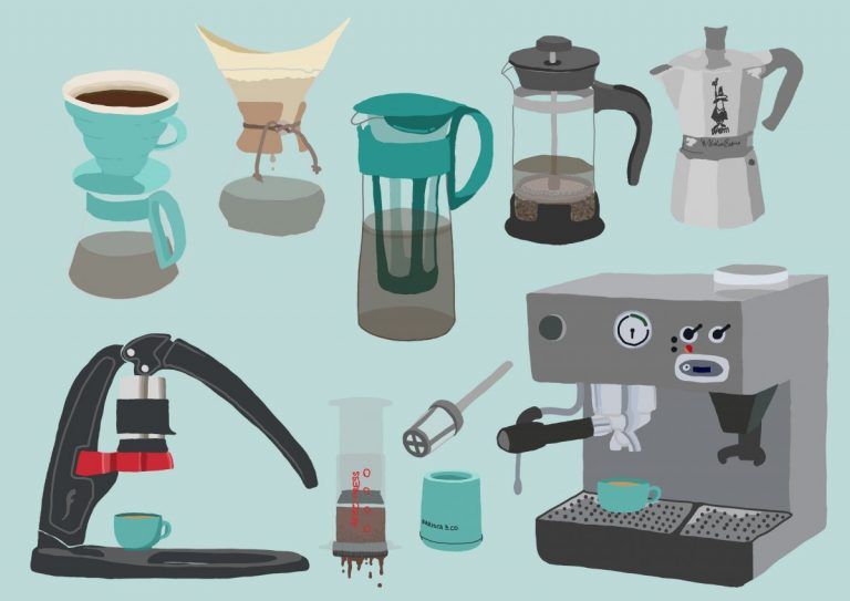 detailní ilustrace s tématem přípravy kávy